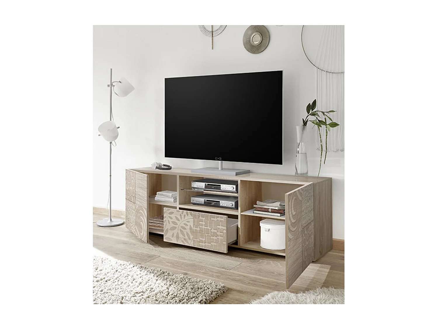 Meuble TV MIREL chêne 2 portes 1 tiroir 181 cm