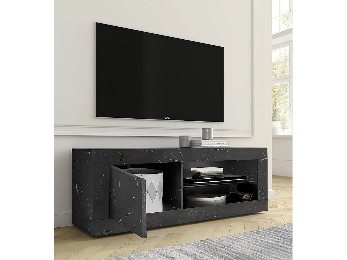 Ensemble meuble TV, vitrine et argentier BASIC marbre gris anthracite 140 cm