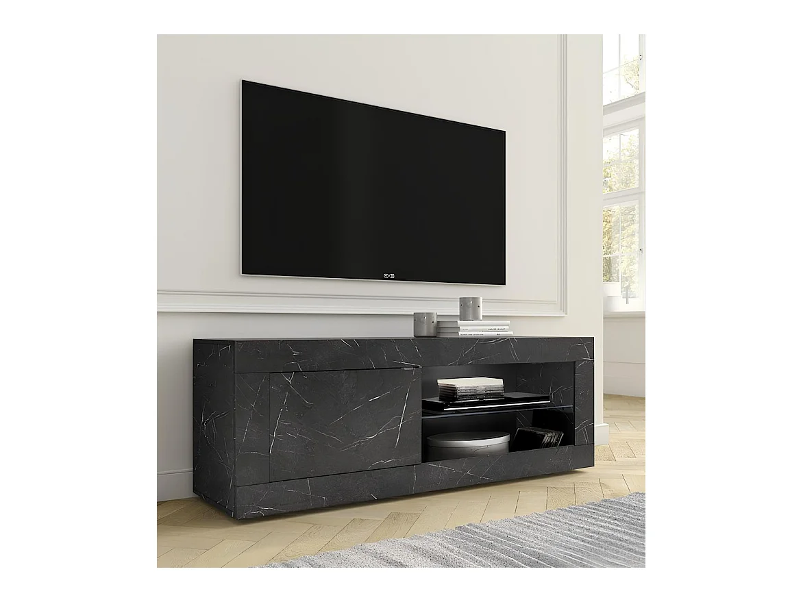 Ensemble meuble TV, vitrine et argentier BASIC marbre gris anthracite 140 cm