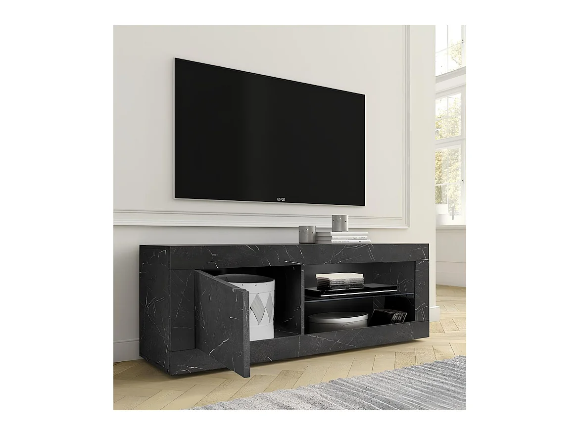 Ensemble meuble TV, vitrine et argentier BASIC marbre gris anthracite 140 cm