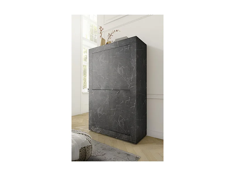 Ensemble meuble TV, vitrine et argentier BASIC marbre gris anthracite 140 cm