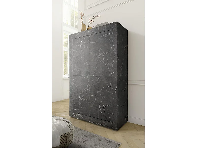 Ensemble meuble TV, vitrine et argentier BASIC marbre gris anthracite 140 cm