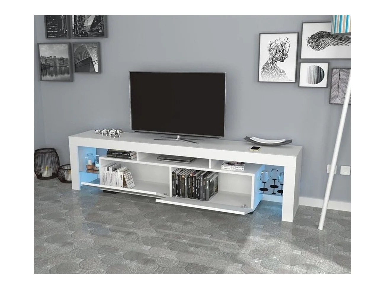 Meuble TV STYLO 200 cm blanc