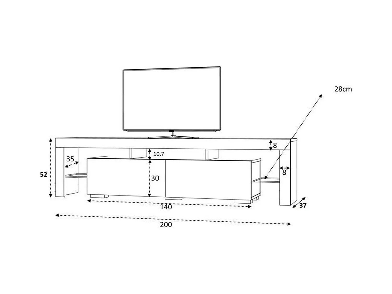 Meuble TV STYLO 200 cm blanc