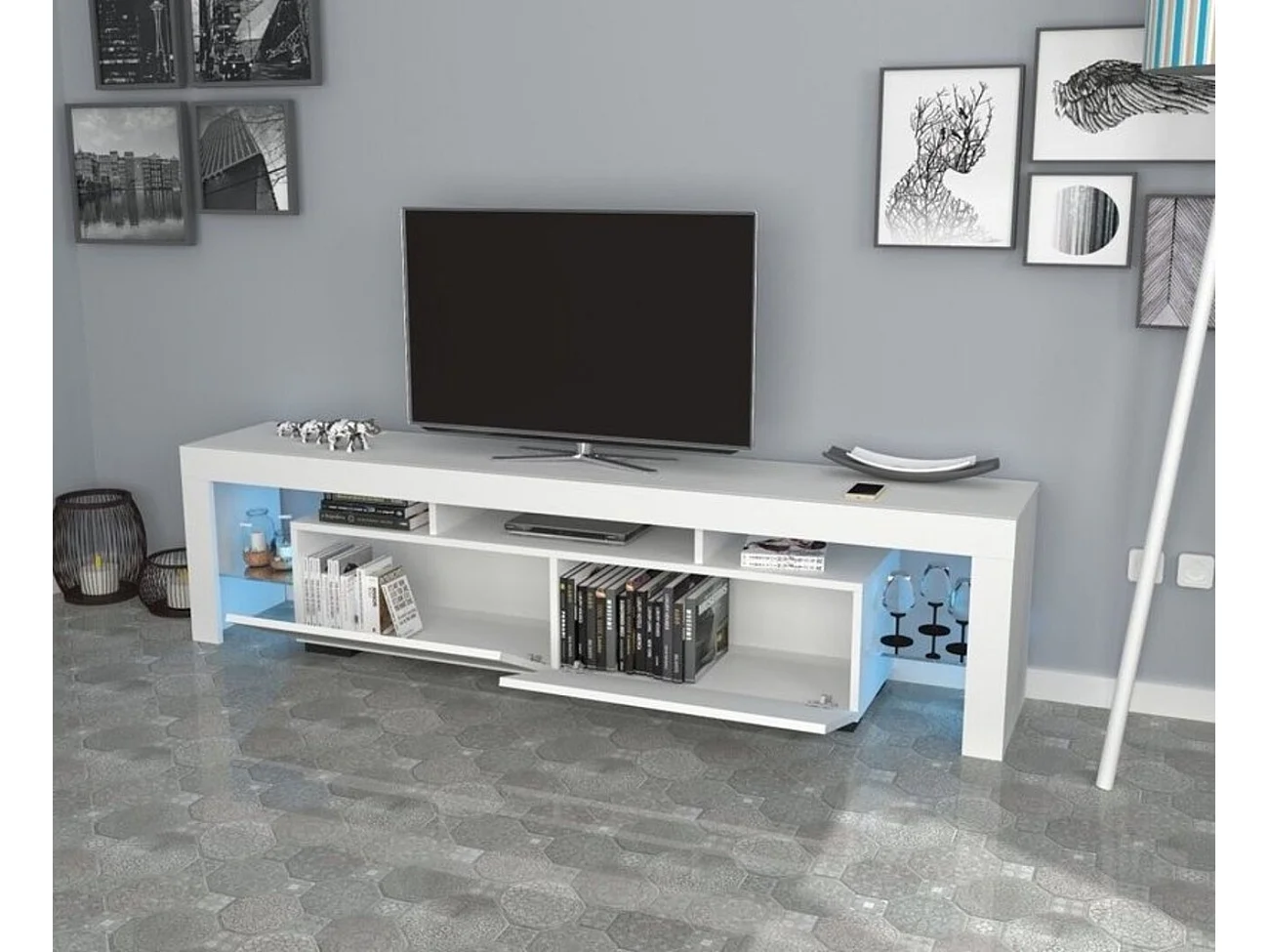 Meuble TV STYLO 200 cm blanc