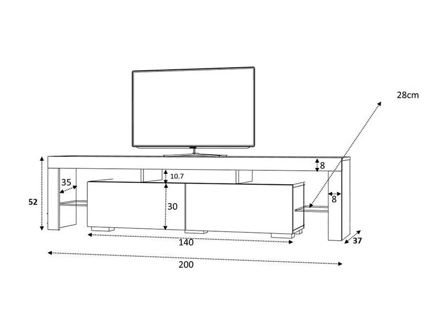 Meuble TV STYLO 200 cm blanc
