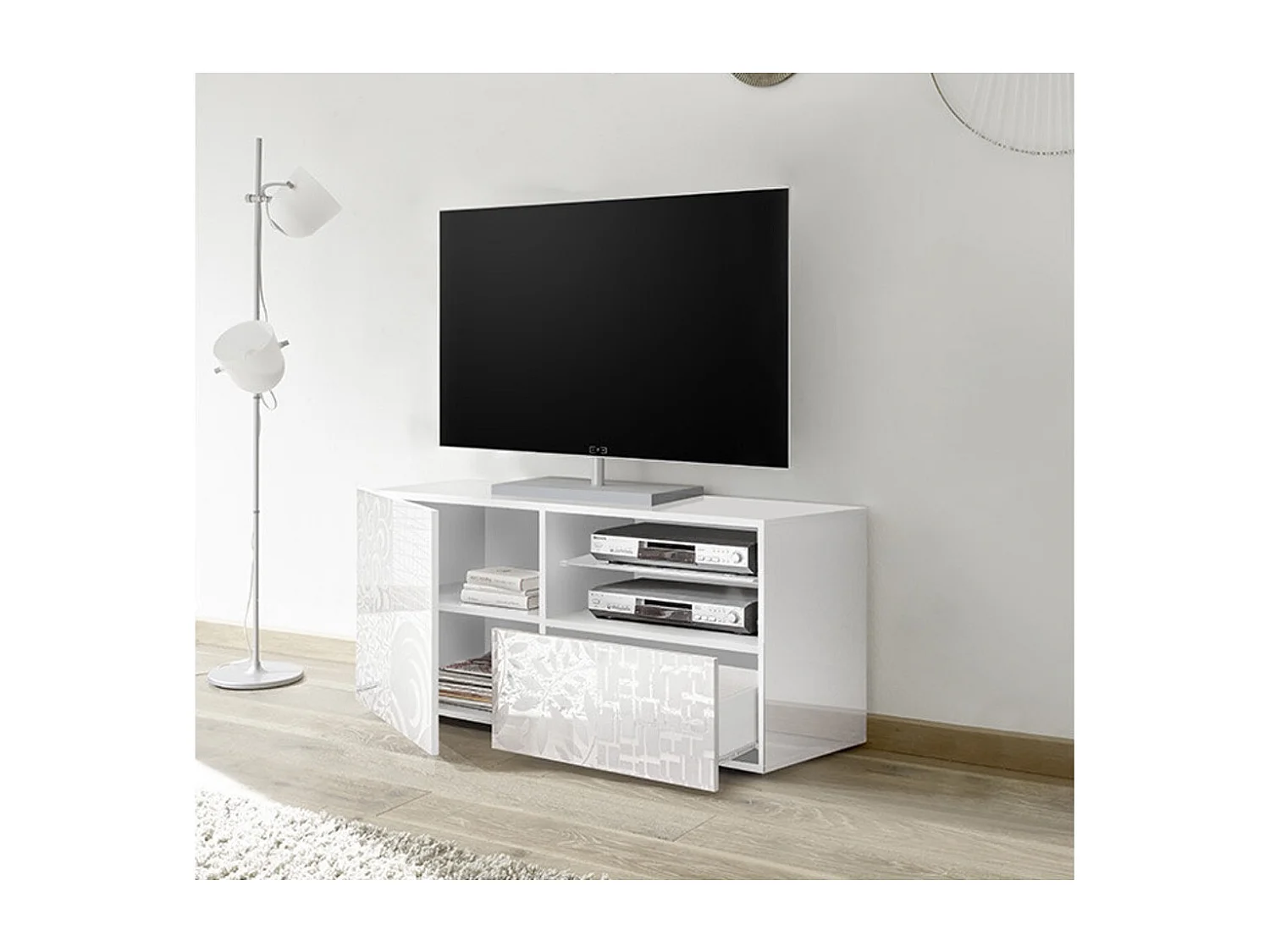 Meuble TV MIREL Blanc 1 porte, 1 tiroir 122 cm