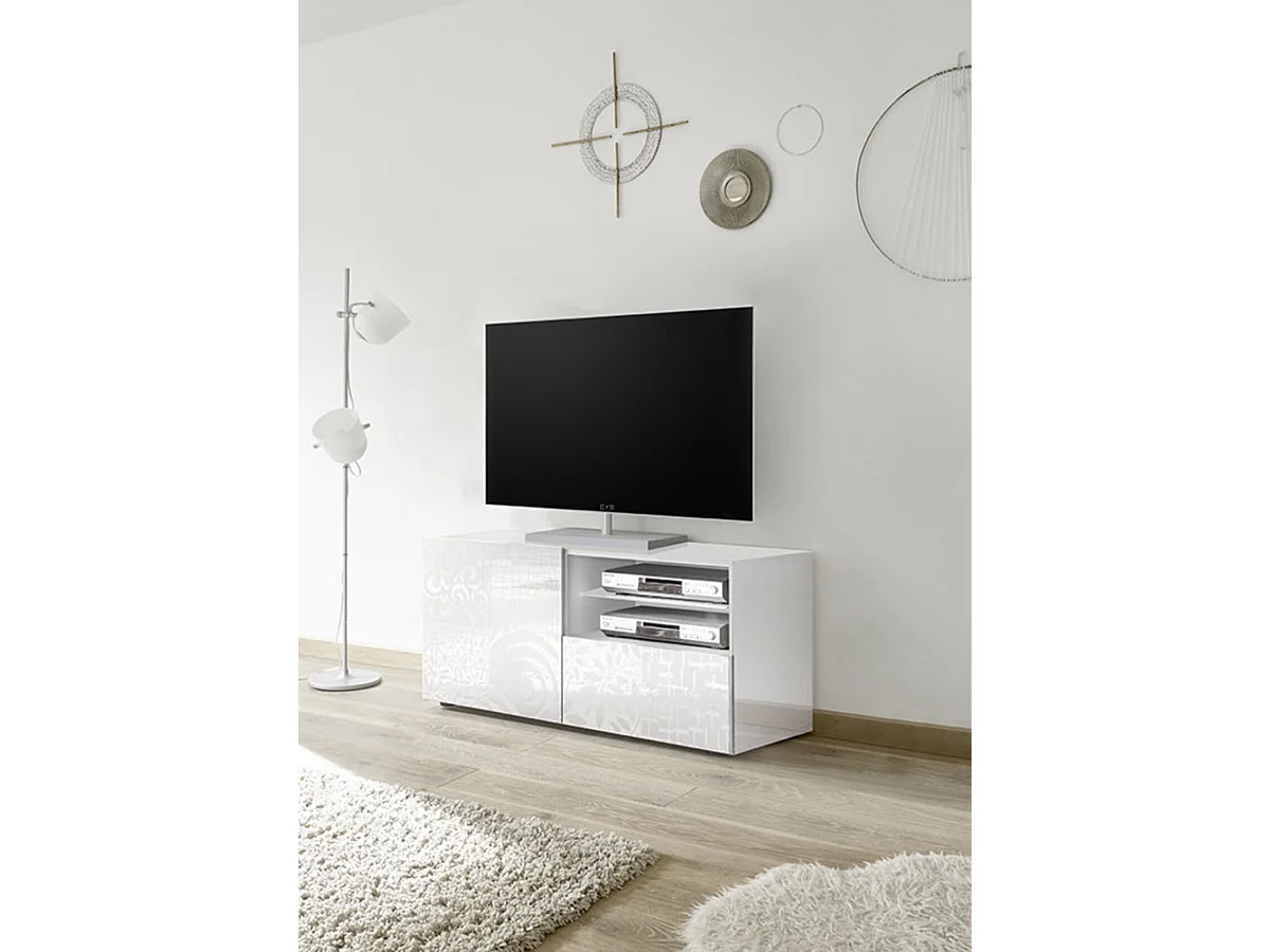 Meuble TV MIREL Blanc 1 porte, 1 tiroir 122 cm