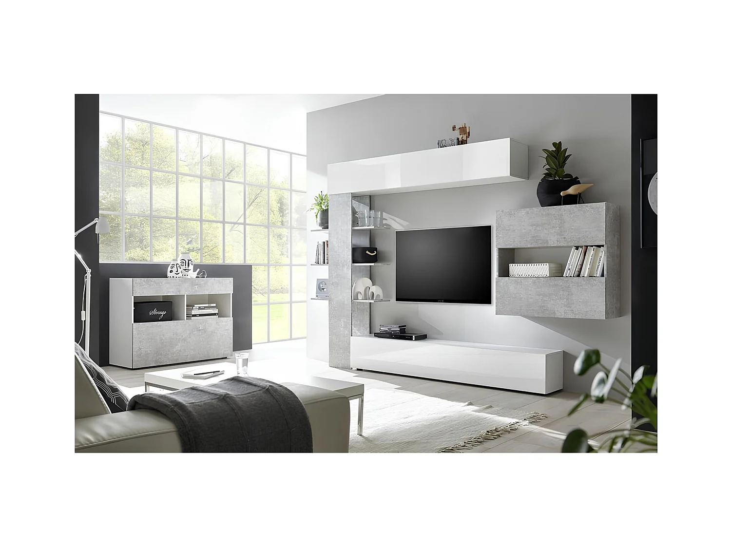 Ensemble meuble TV CELIA béton 295 cm