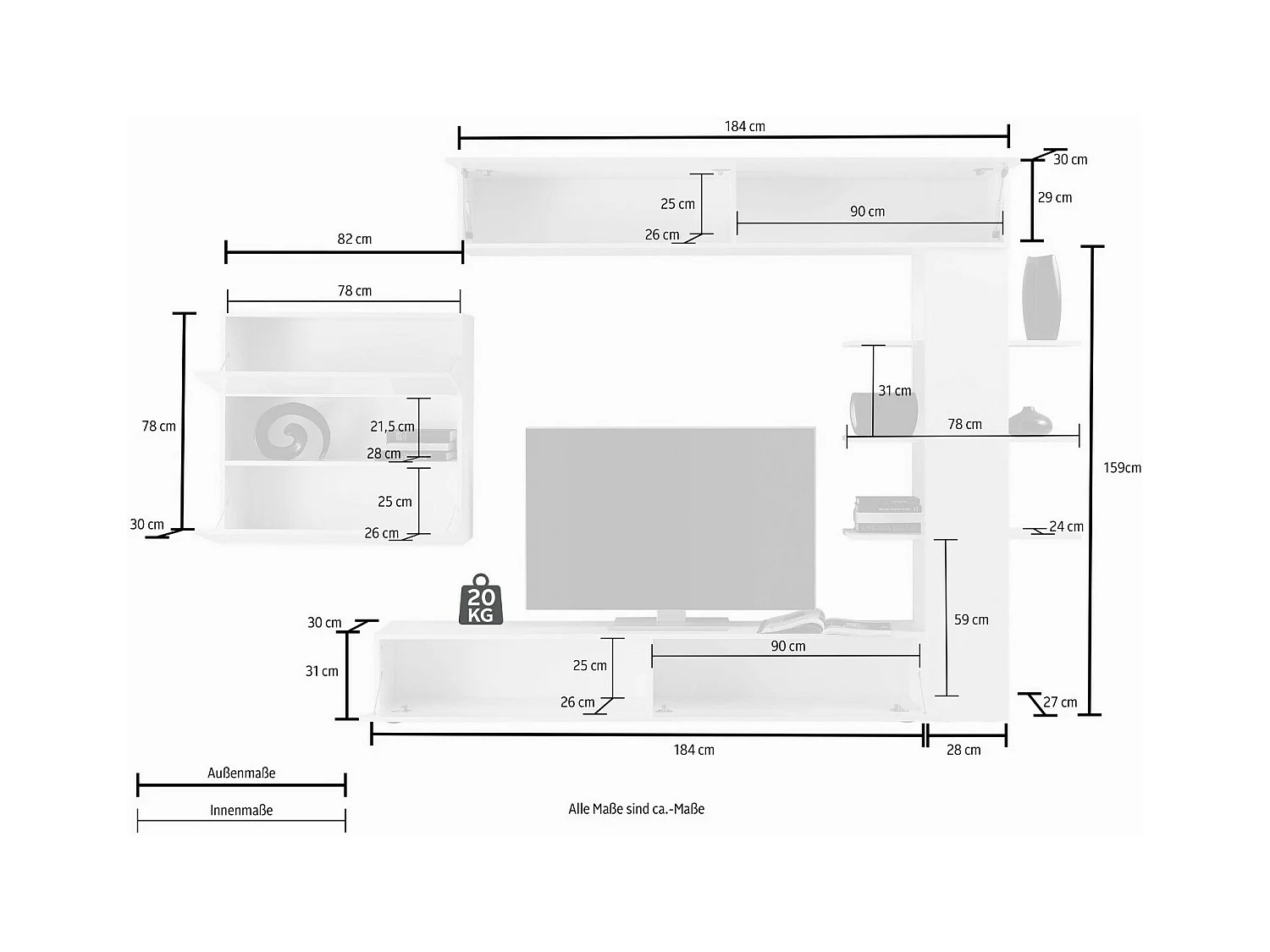 Ensemble meuble TV CELIA béton 295 cm