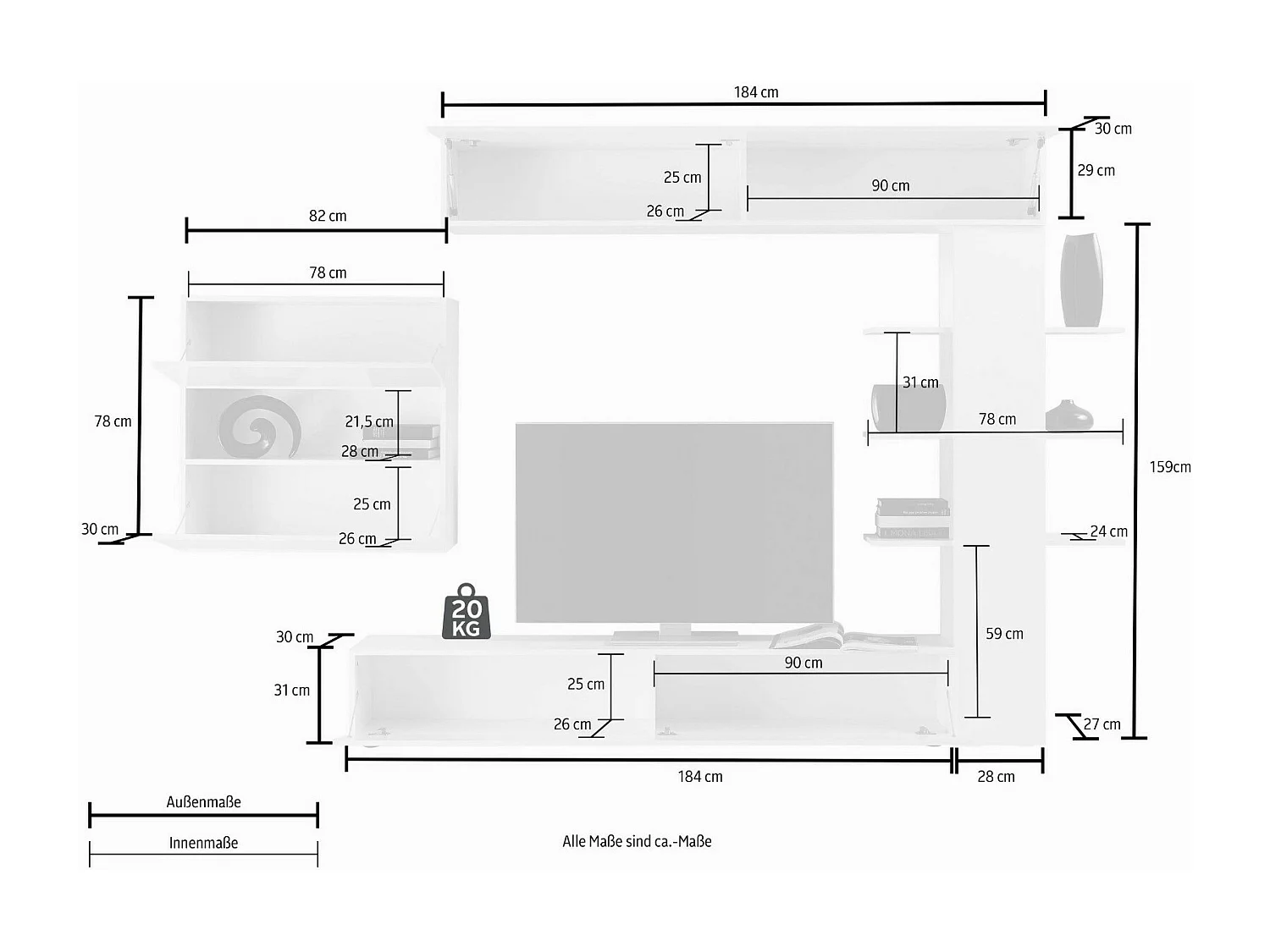 Ensemble meuble TV CELIA béton 295 cm