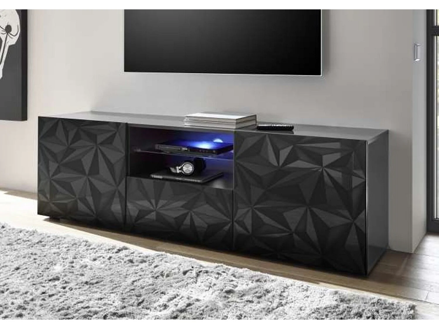 Meuble Tv LUTHER 2 portes 1 tiroir anthracite 181x57 cm