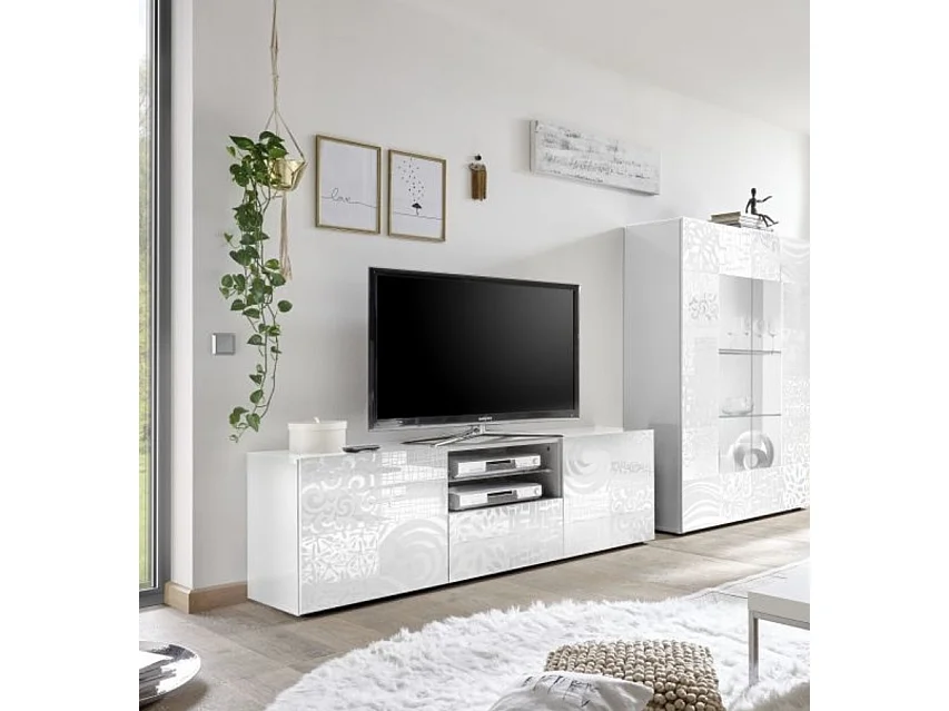 Meuble TV MIREL blanc 2 portes 1 tiroir 181 cm