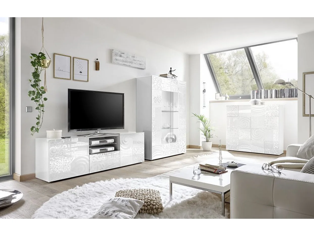 Meuble TV MIREL blanc 2 portes 1 tiroir 181 cm