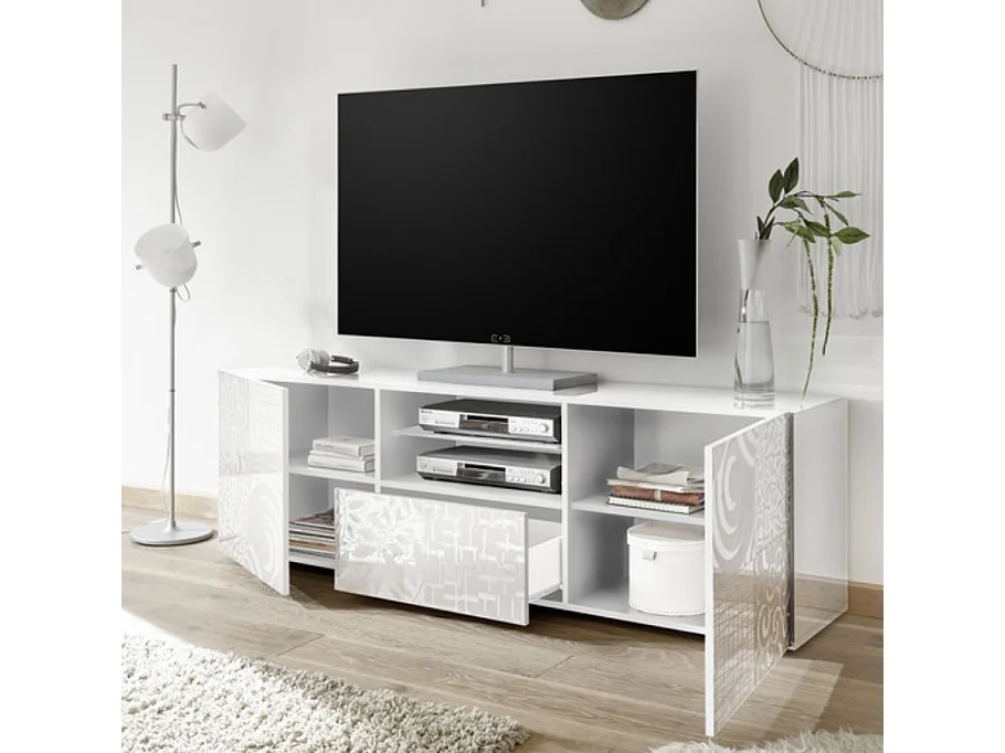 Meuble TV MIREL blanc 2 portes 1 tiroir 181 cm