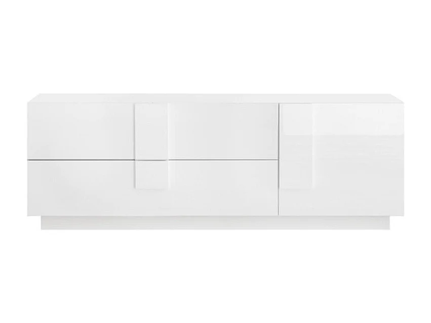 Meuble Tv 1 porte 2 tiroirs JUPITER blanc laqué brillant 182 cm