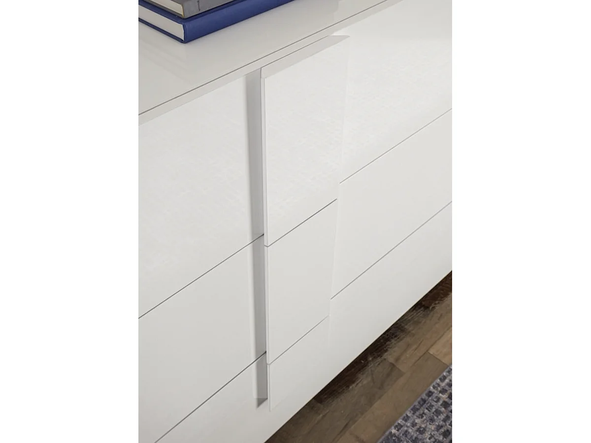 Meuble Tv 1 porte 2 tiroirs JUPITER blanc laqué brillant 182 cm