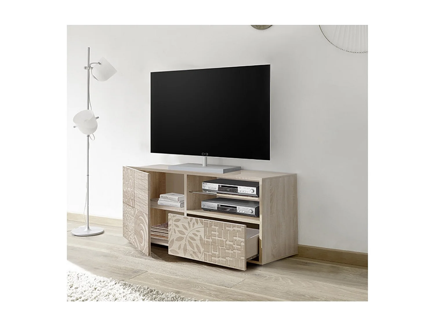 Meuble TV MIREL chêne 1 porte, 1 tiroir 122 cm