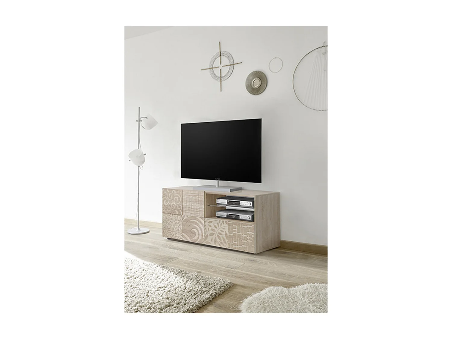 Meuble TV MIREL chêne 1 porte, 1 tiroir 122 cm