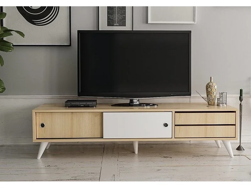 Meuble TV EDUARDO 160 cm blanc et bois