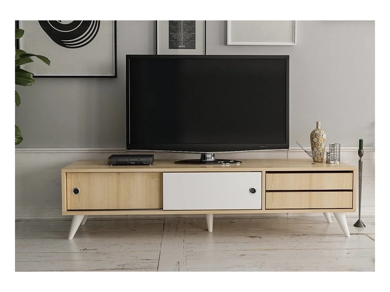 Meuble TV EDUARDO 160 cm blanc et bois