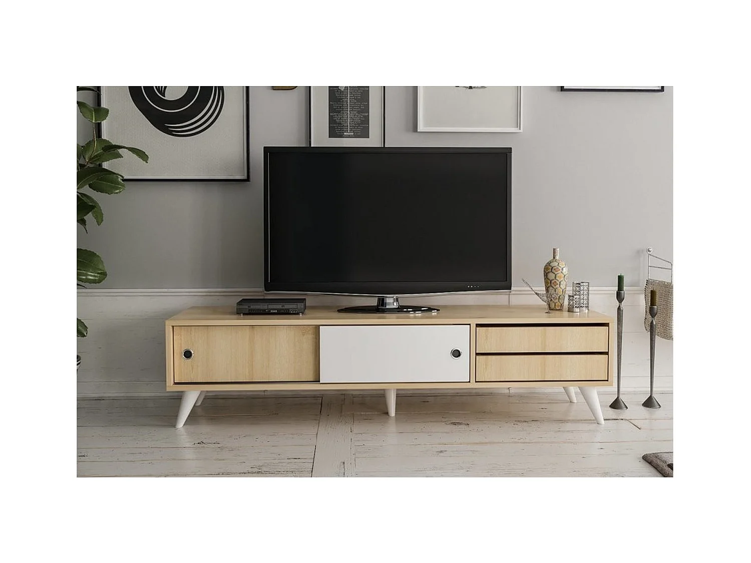Meuble TV EDUARDO 160 cm blanc et bois