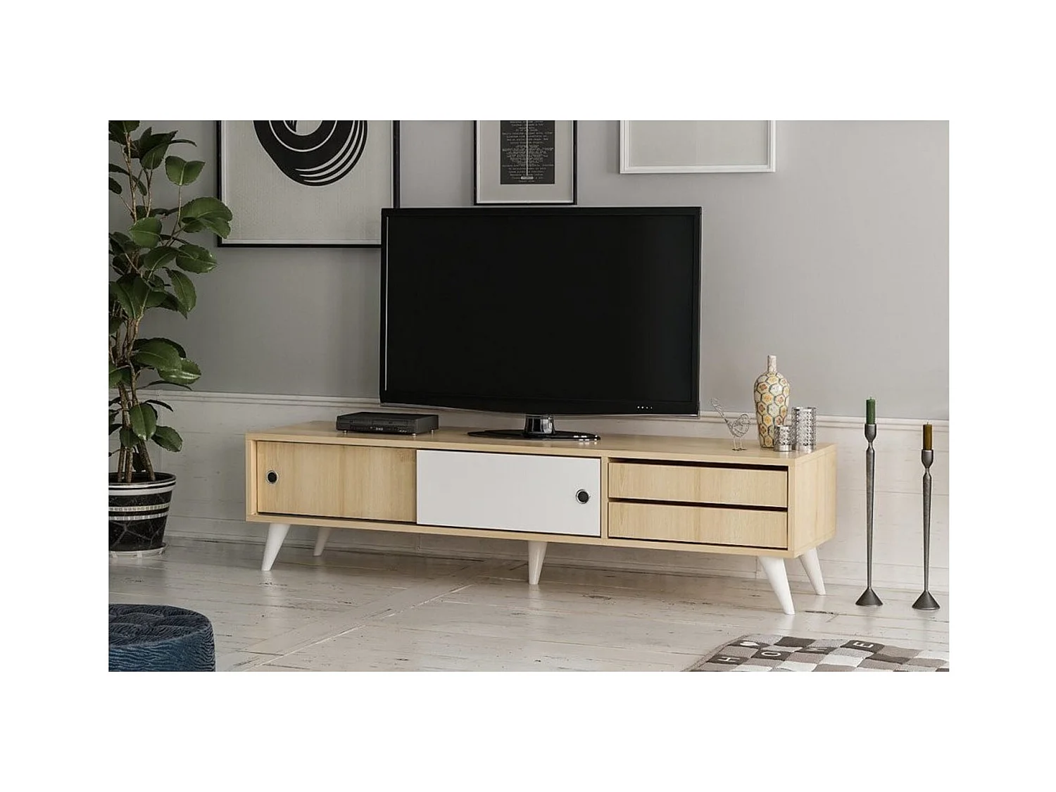 Meuble TV EDUARDO 160 cm blanc et bois
