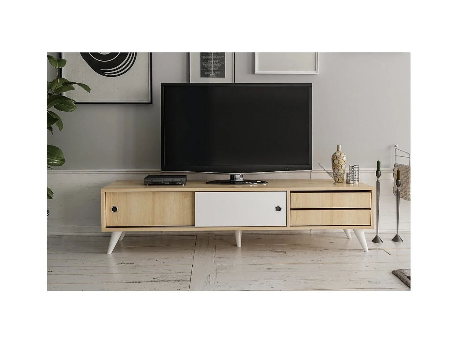 Meuble TV EDUARDO 160 cm blanc et bois