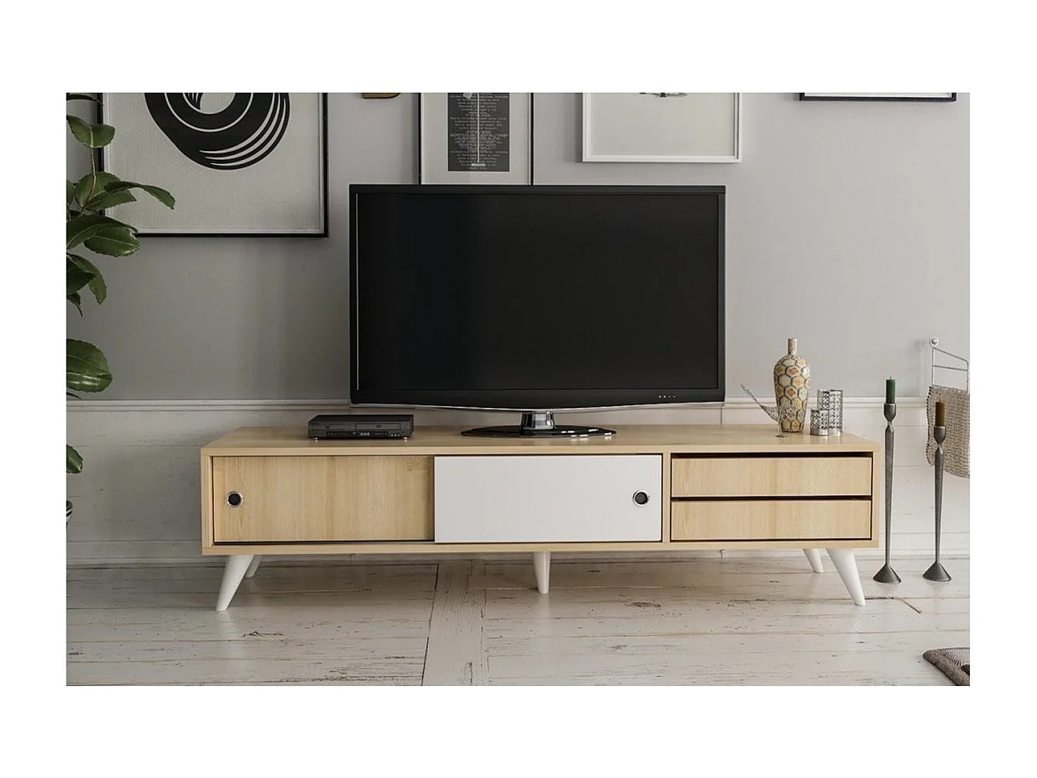 Meuble TV EDUARDO 160 cm blanc et bois