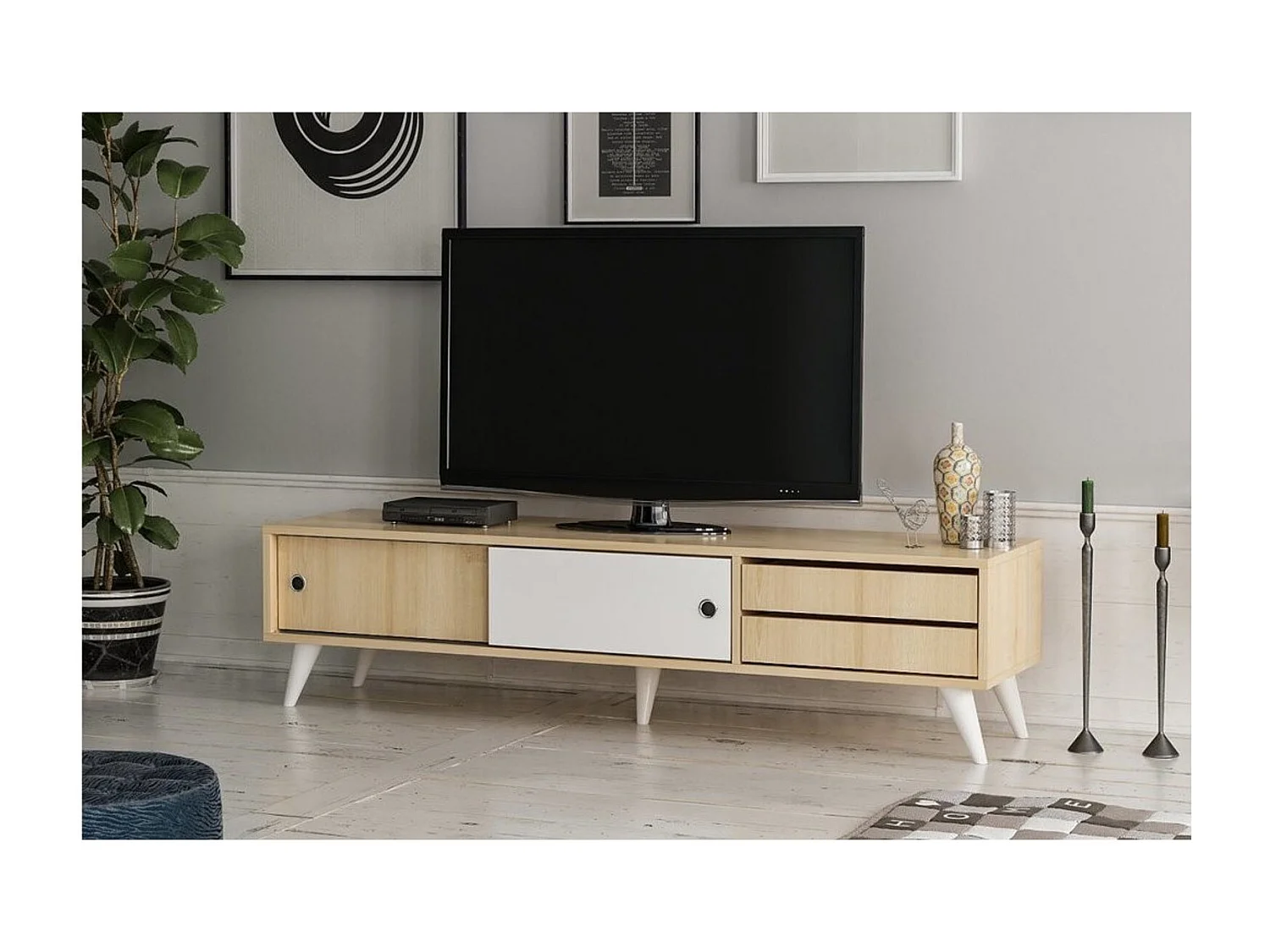 Meuble TV EDUARDO 160 cm blanc et bois