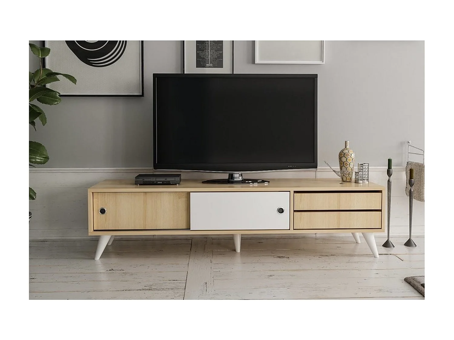 Meuble TV EDUARDO 160 cm blanc et bois