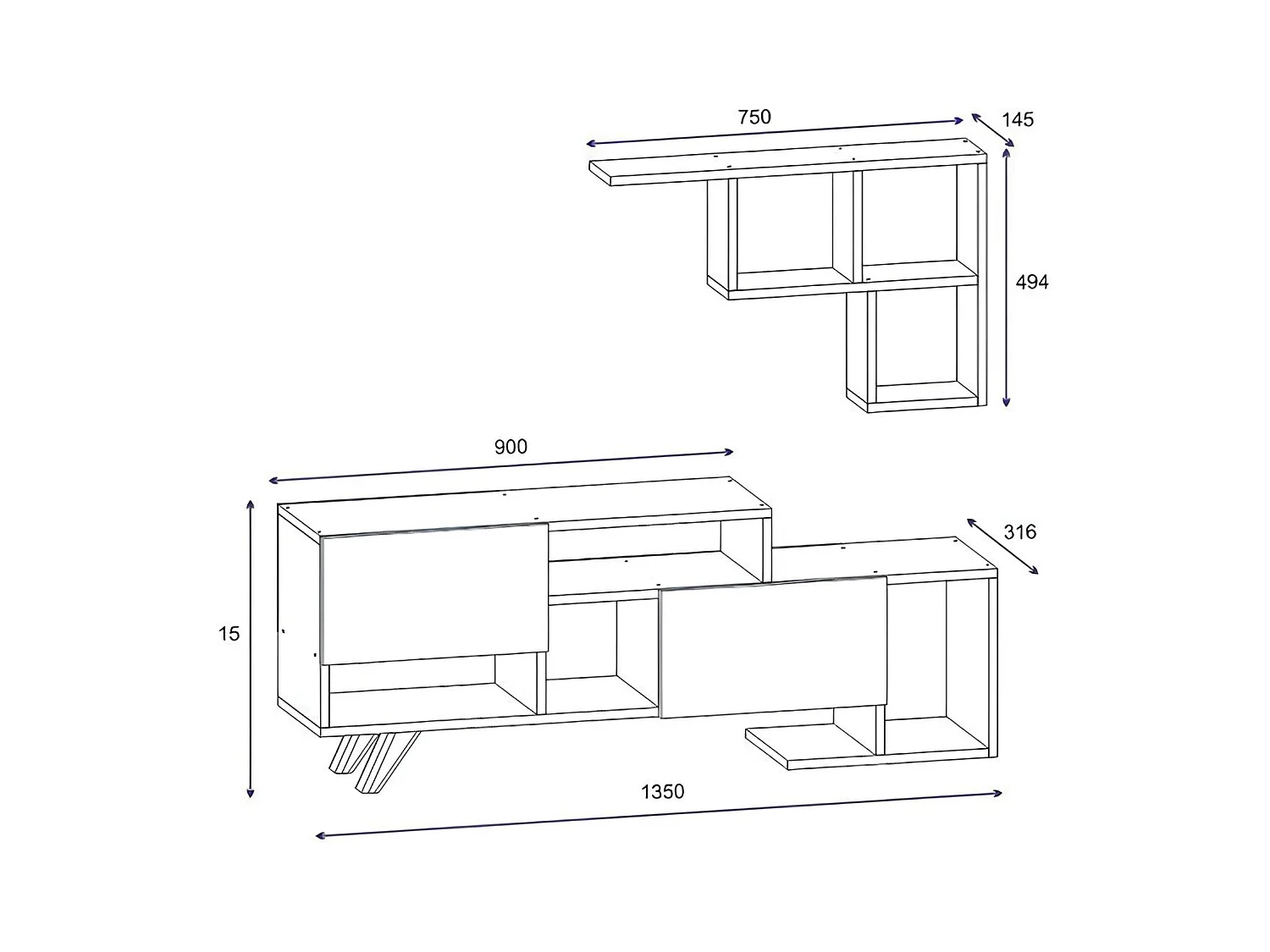 Ensemble meuble TV HADISE 135 cm blanc et bois