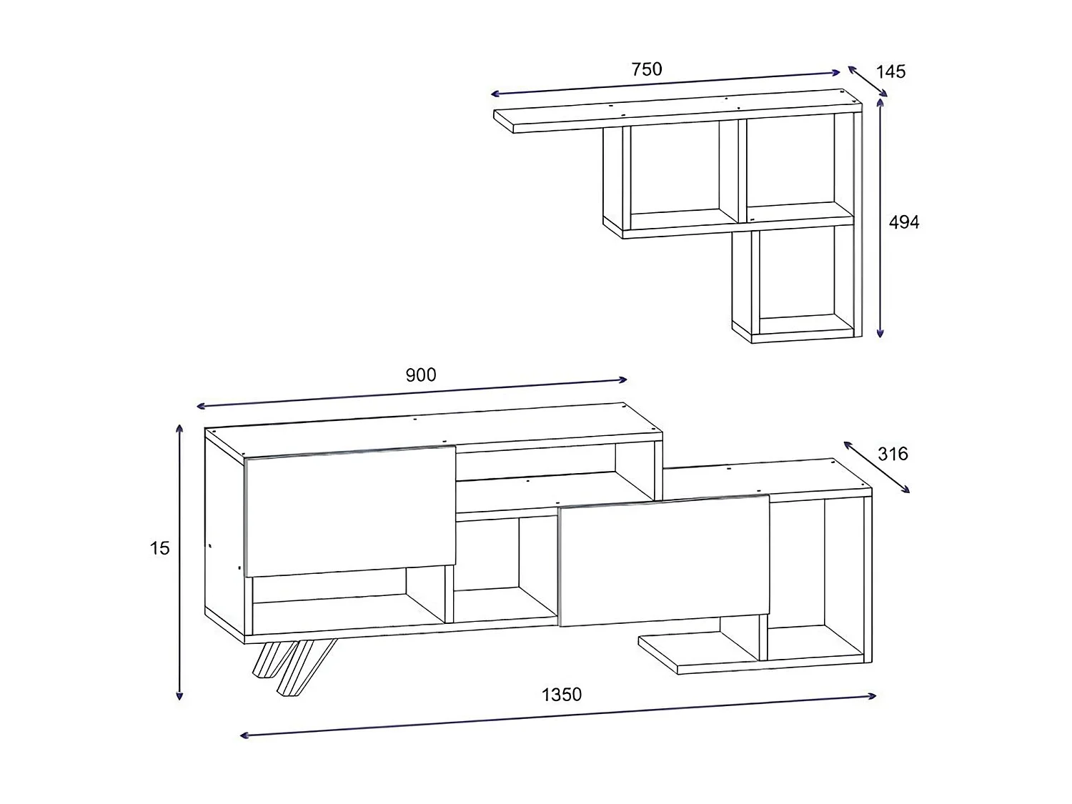 Ensemble meuble TV HADISE 135 cm blanc et bois