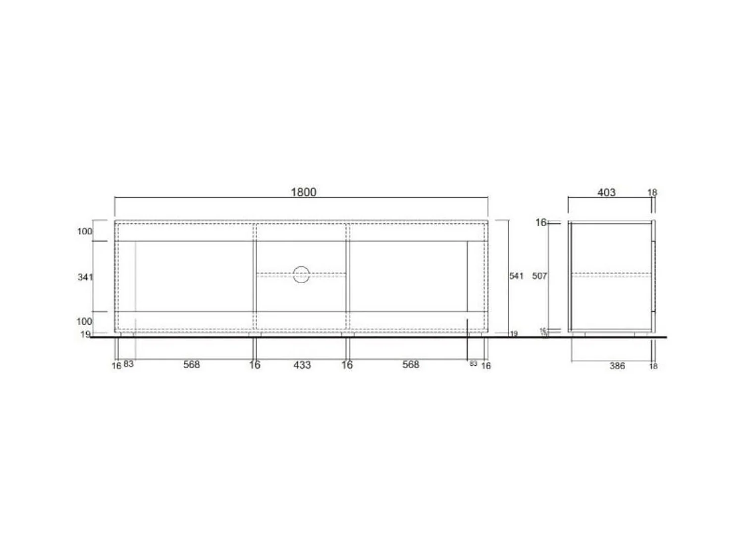 Meuble TV BASIC, 181 cm, blanc