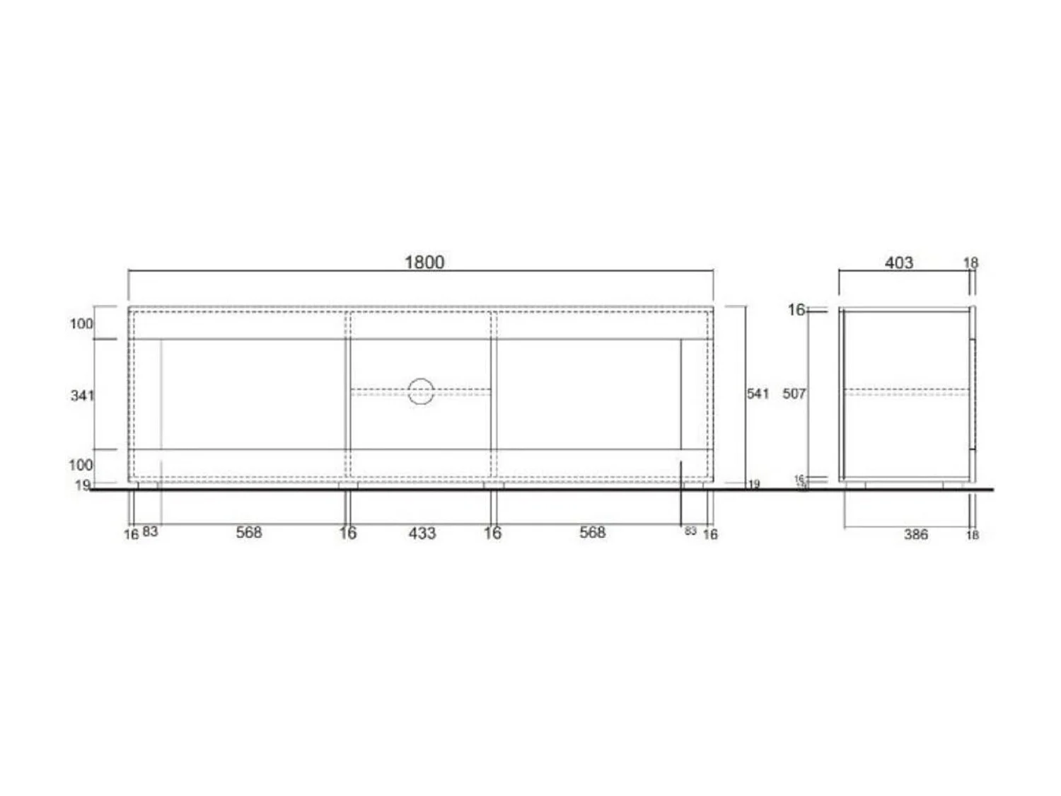 Meuble TV BASIC, 181 cm, blanc