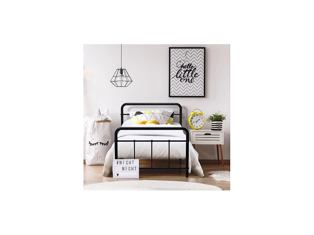 AARON Lit enfant 90 x 190 cm en métal - Noir - Sommier inclus