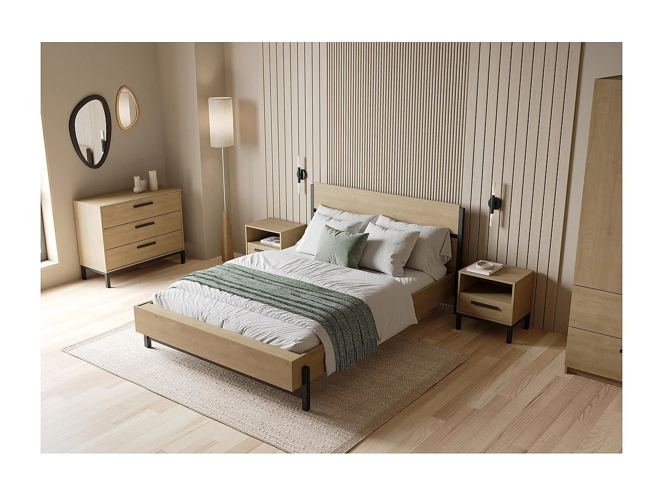 Lit adulte - CRAFT - Noir et chêne - 140 x 190/200 cm - DEMEYERE