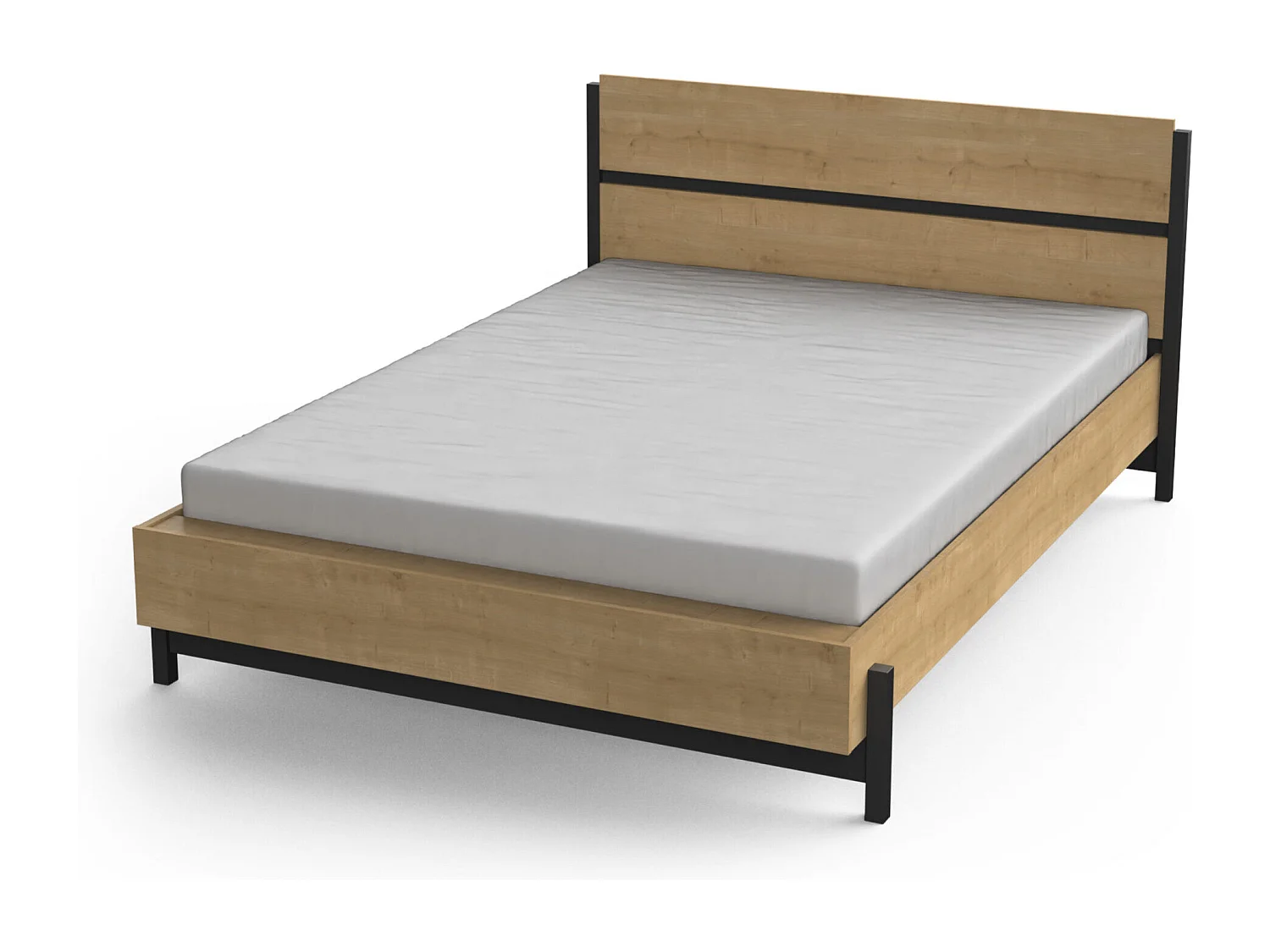 Lit adulte - CRAFT - Noir et chêne - 140 x 190/200 cm - DEMEYERE
