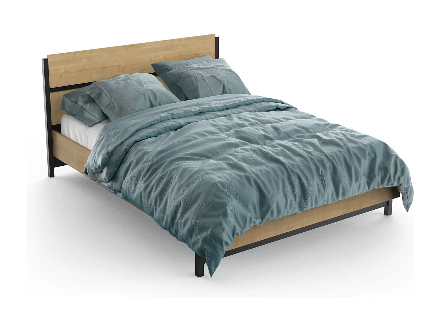 Lit adulte - CRAFT - Noir et chêne - 140 x 190/200 cm - DEMEYERE