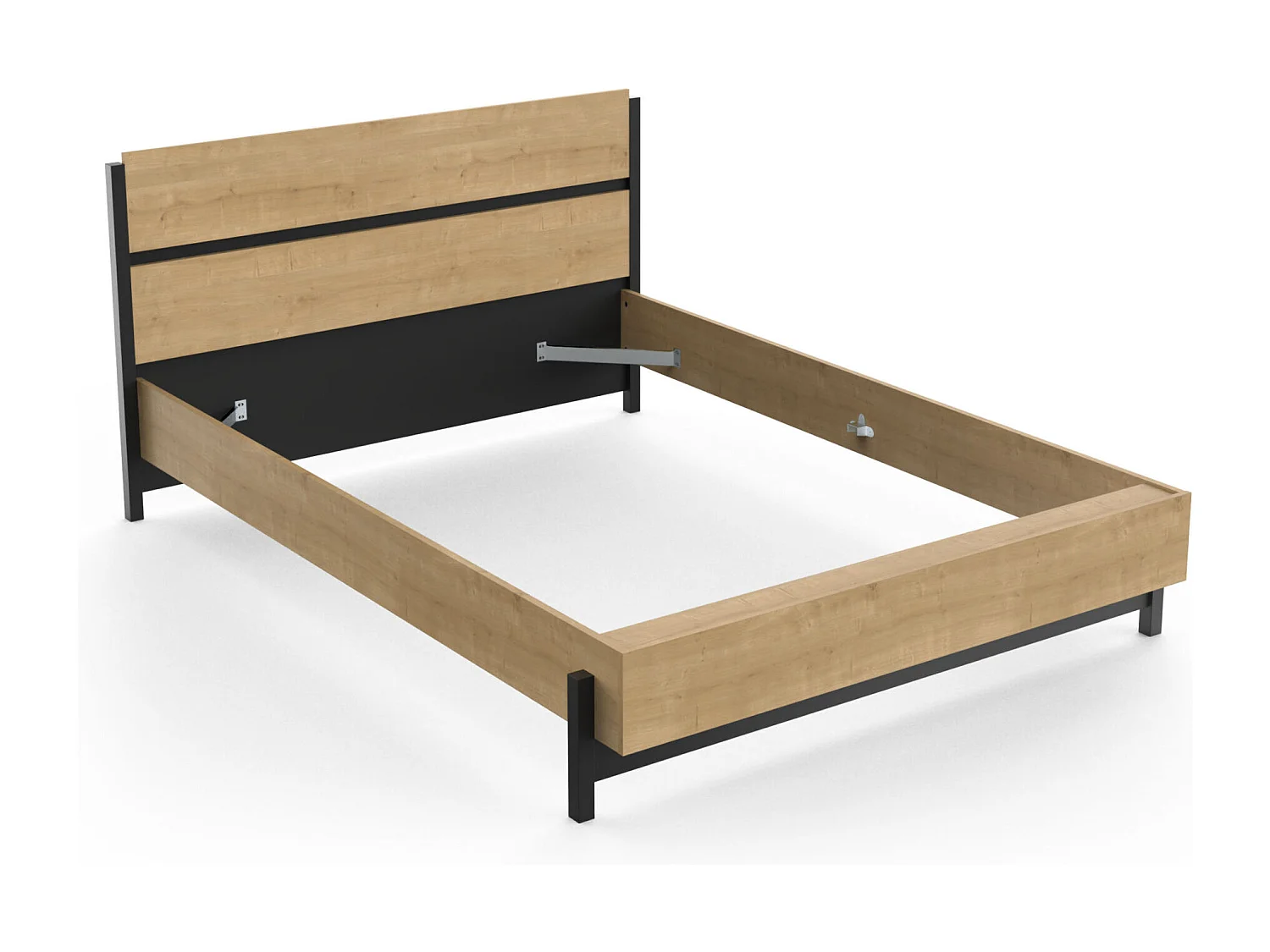 Lit adulte - CRAFT - Noir et chêne - 140 x 190/200 cm - DEMEYERE