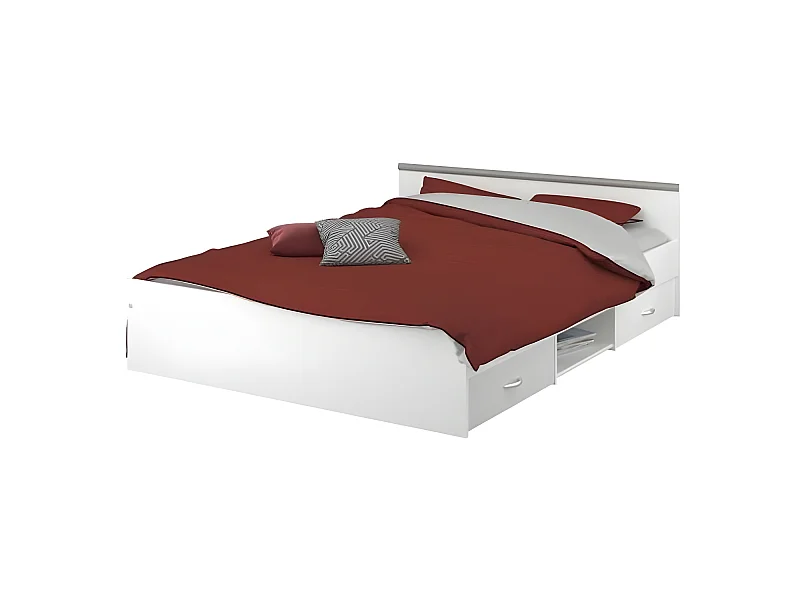 Lit adulte contemporain blanc mat avec rangement - 140 x 200 cm