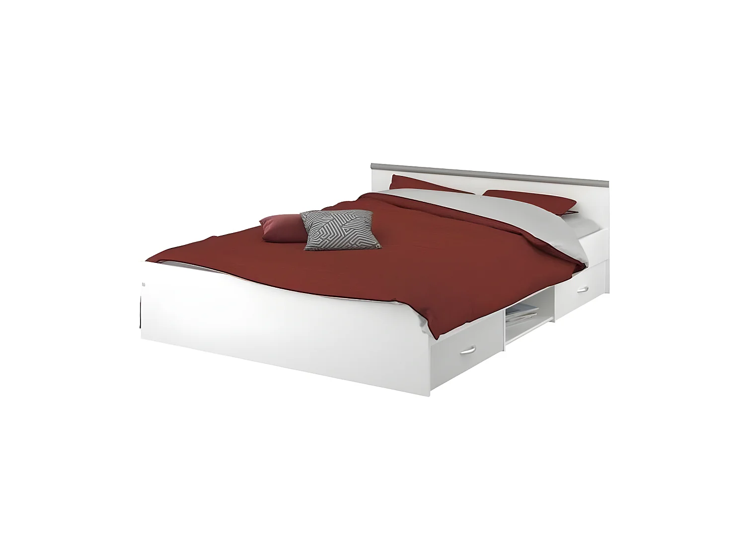 Lit adulte contemporain blanc mat avec rangement - 140 x 200 cm