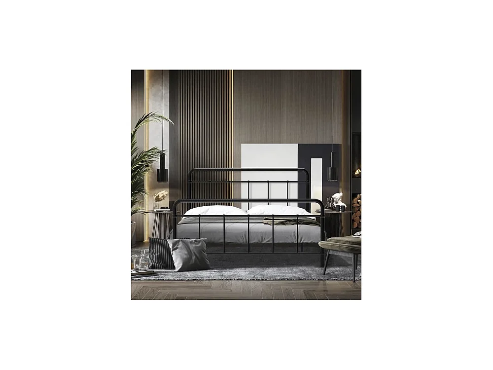 AARON Lit adulte 140x190 cm en métal a barreaux - Noir - Sommier inclus