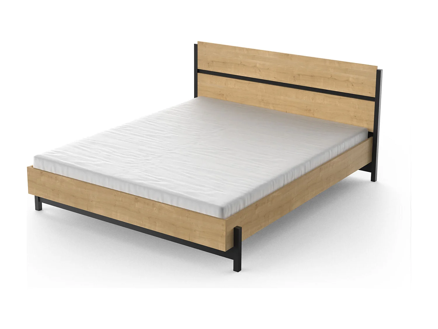 Lit adulte - CRAFT - Chêne et Noir - 160 x 200 cm - DEMEYERE