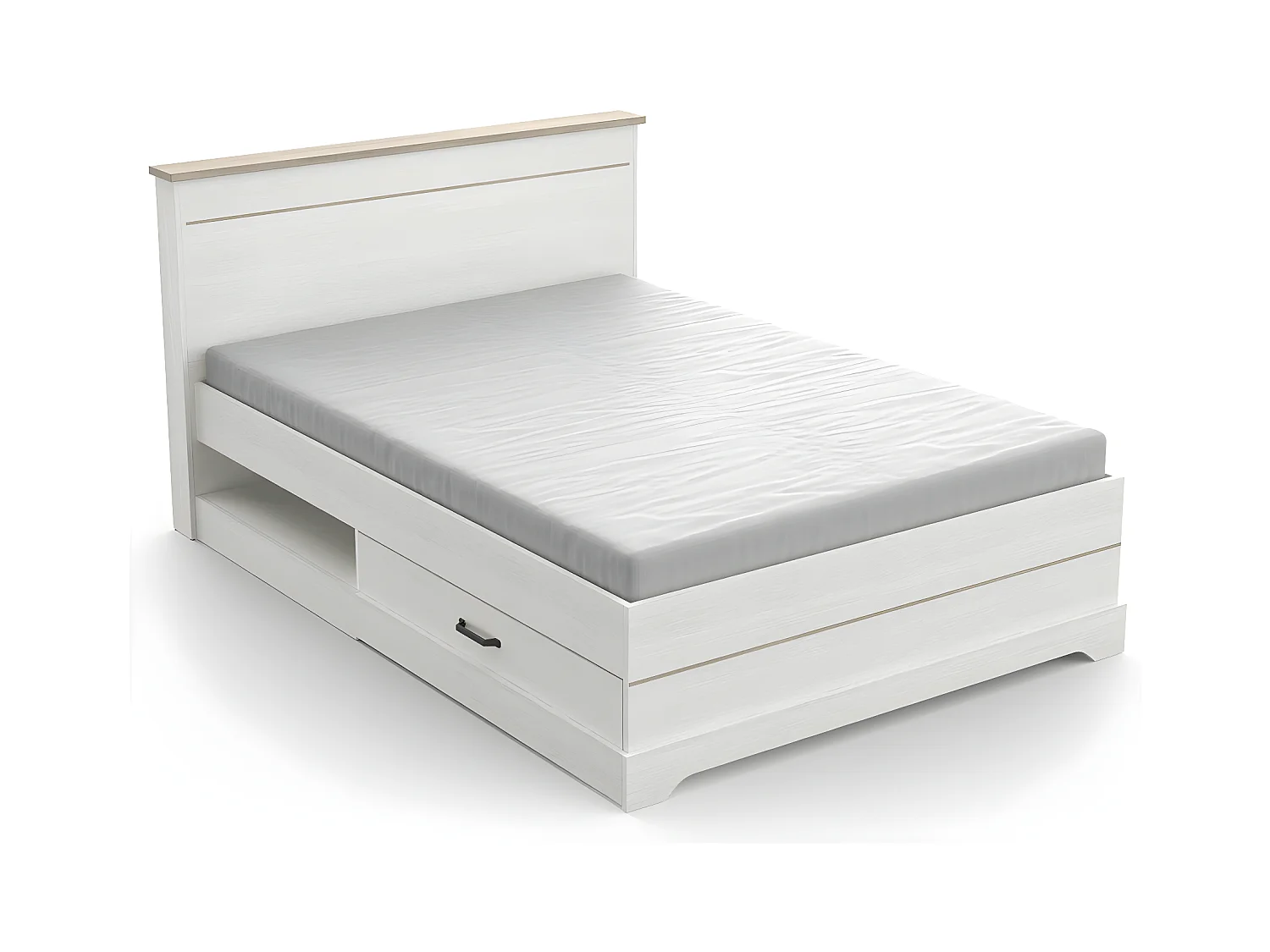 Bett mit 2 Schubladen und 2 Nischen 140x190 cm weiß Cottage