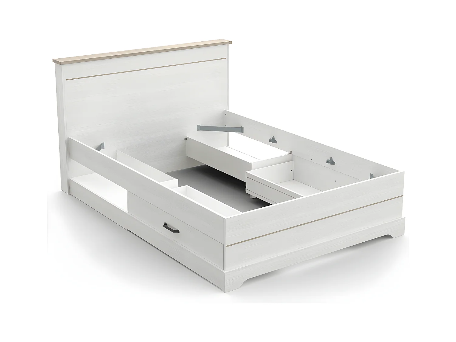 Bett mit 2 Schubladen und 2 Nischen 140x190 cm weiß Cottage