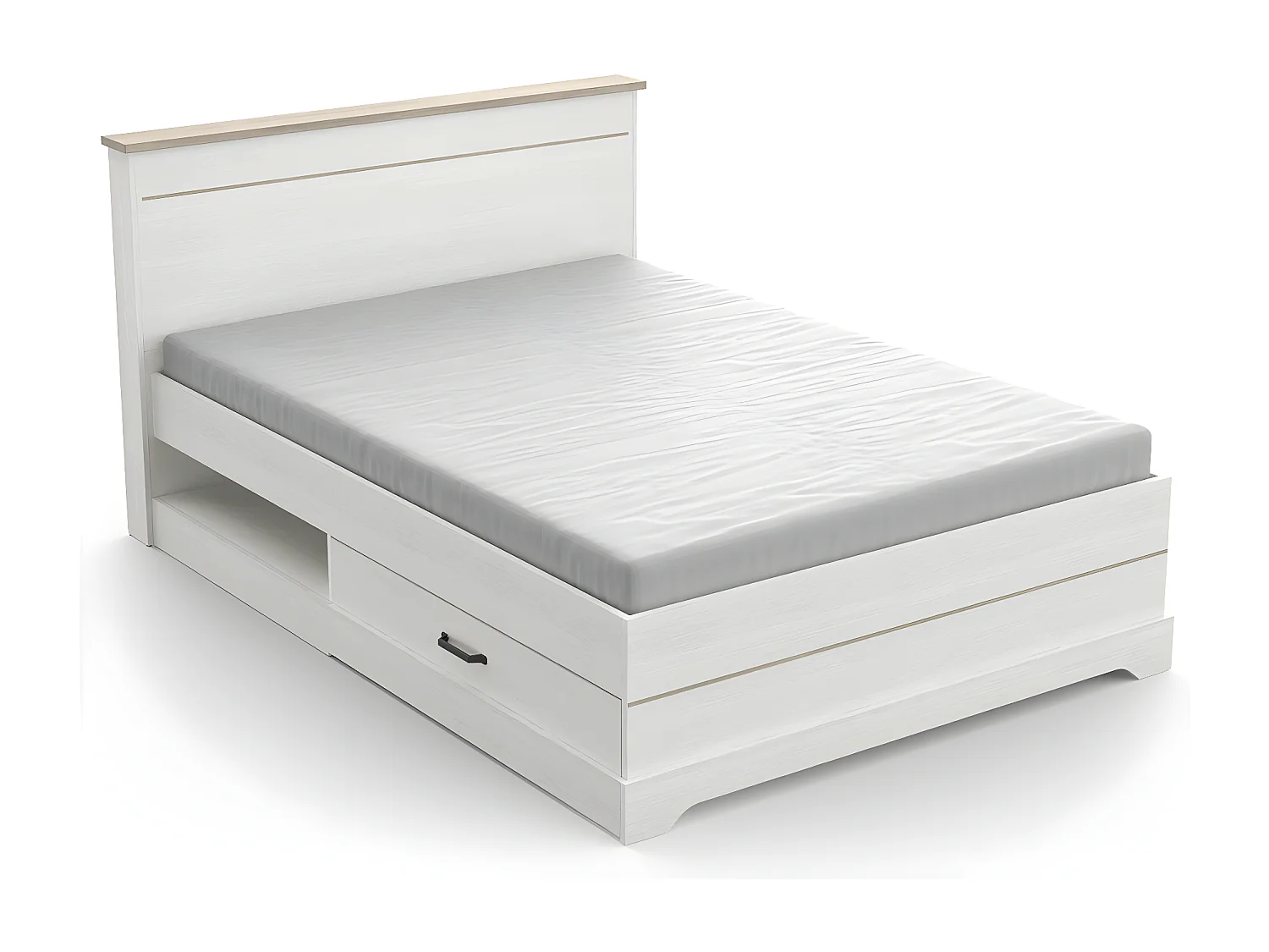 Bed met 2 laden en 2 vakken 140x190 cm wit Cottage