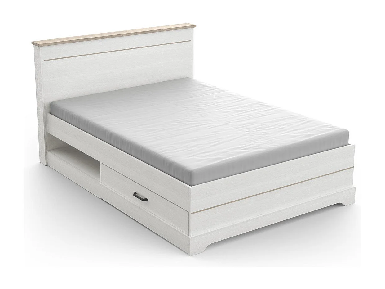 Cama con 2 cajones y 2 estantes 140x190 cm blanco Cottage