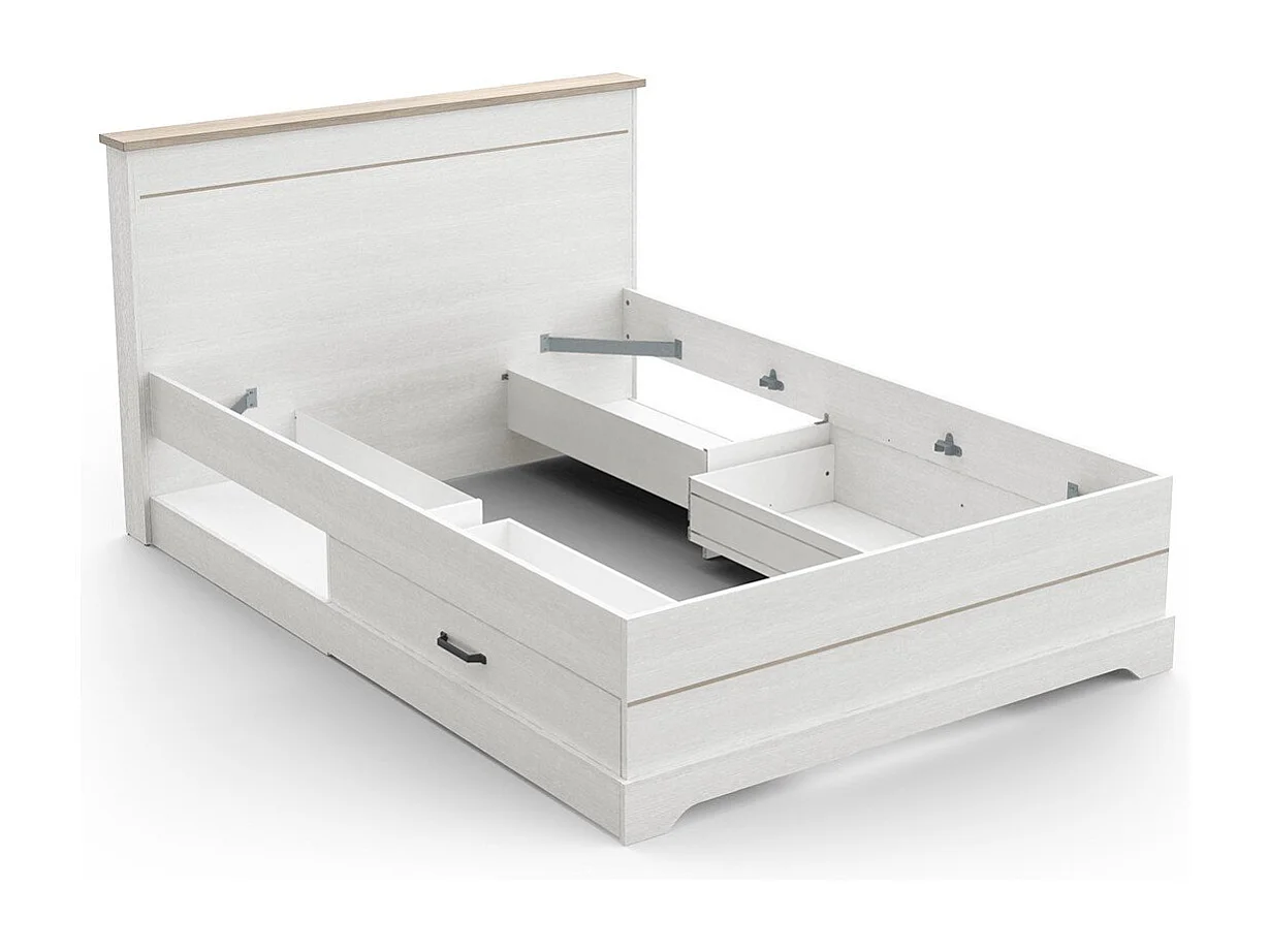 Cama con 2 cajones y 2 estantes 140x190 cm blanco Cottage