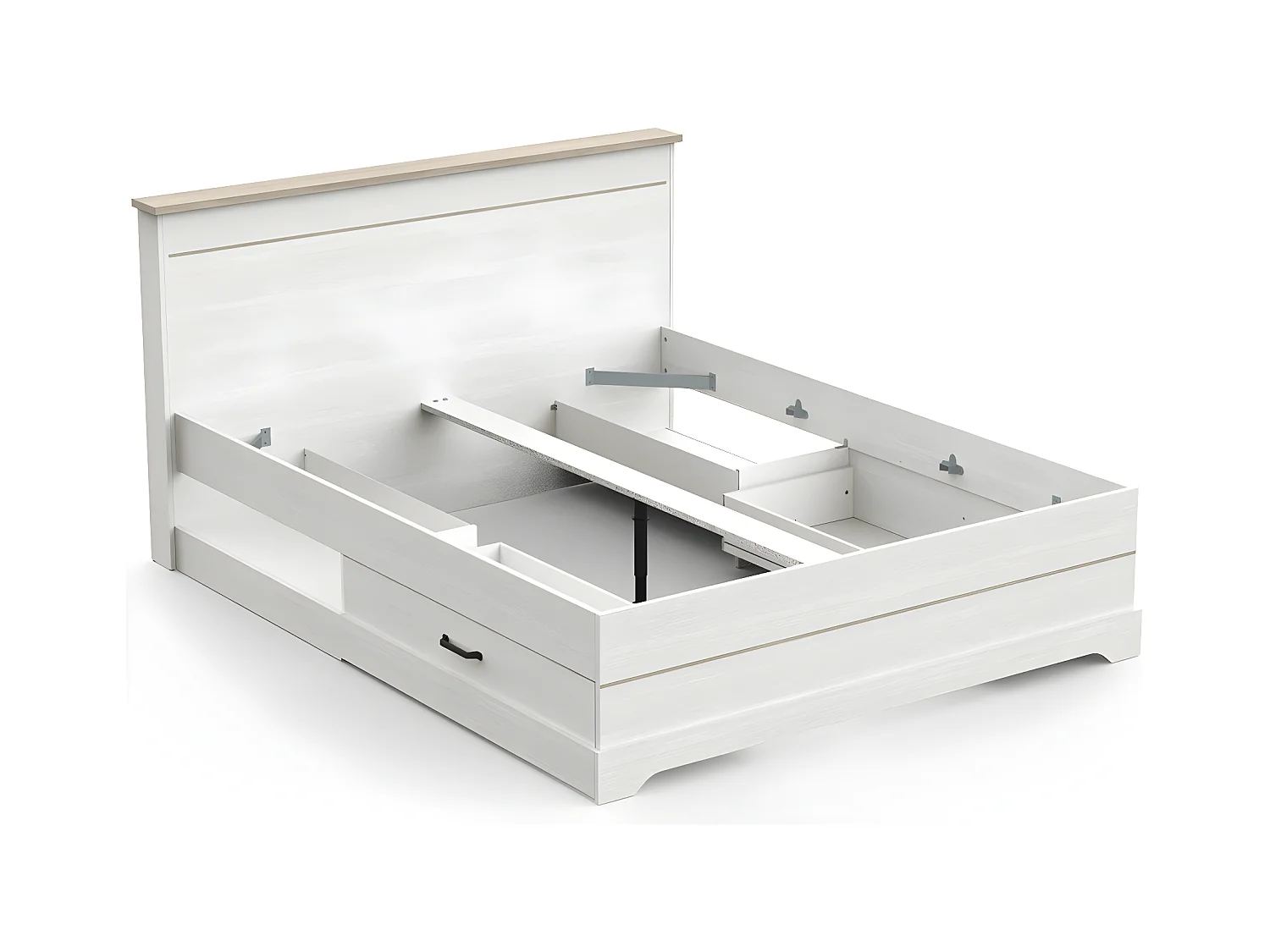 Cama con 2 cajones y 2 estantes 160x200 cm blanco Cottage